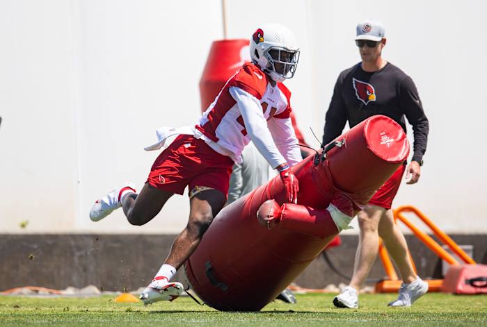 May 23, 2022; Tempe, AZ, USA; Arizona Cardinals linebacker Myjai Sanders (41) during OTA workouts at the teams training facility. Mandatory Credit: Mark J. Rebilas-USA TODAY Sports